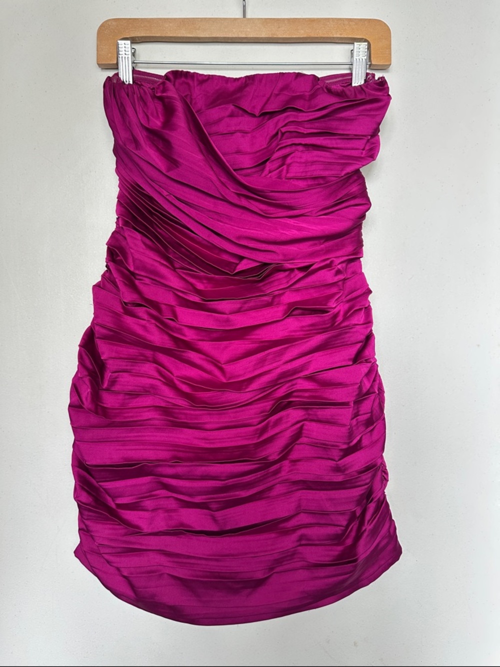 Express Strapless Ruched Cocktail Dress - Fuchsia/Magenta with downside zipper